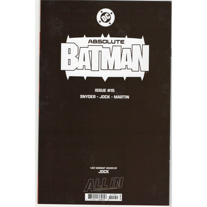 Absolute Batman 15 Jock 1:50 Variant DC All In Snyder NM