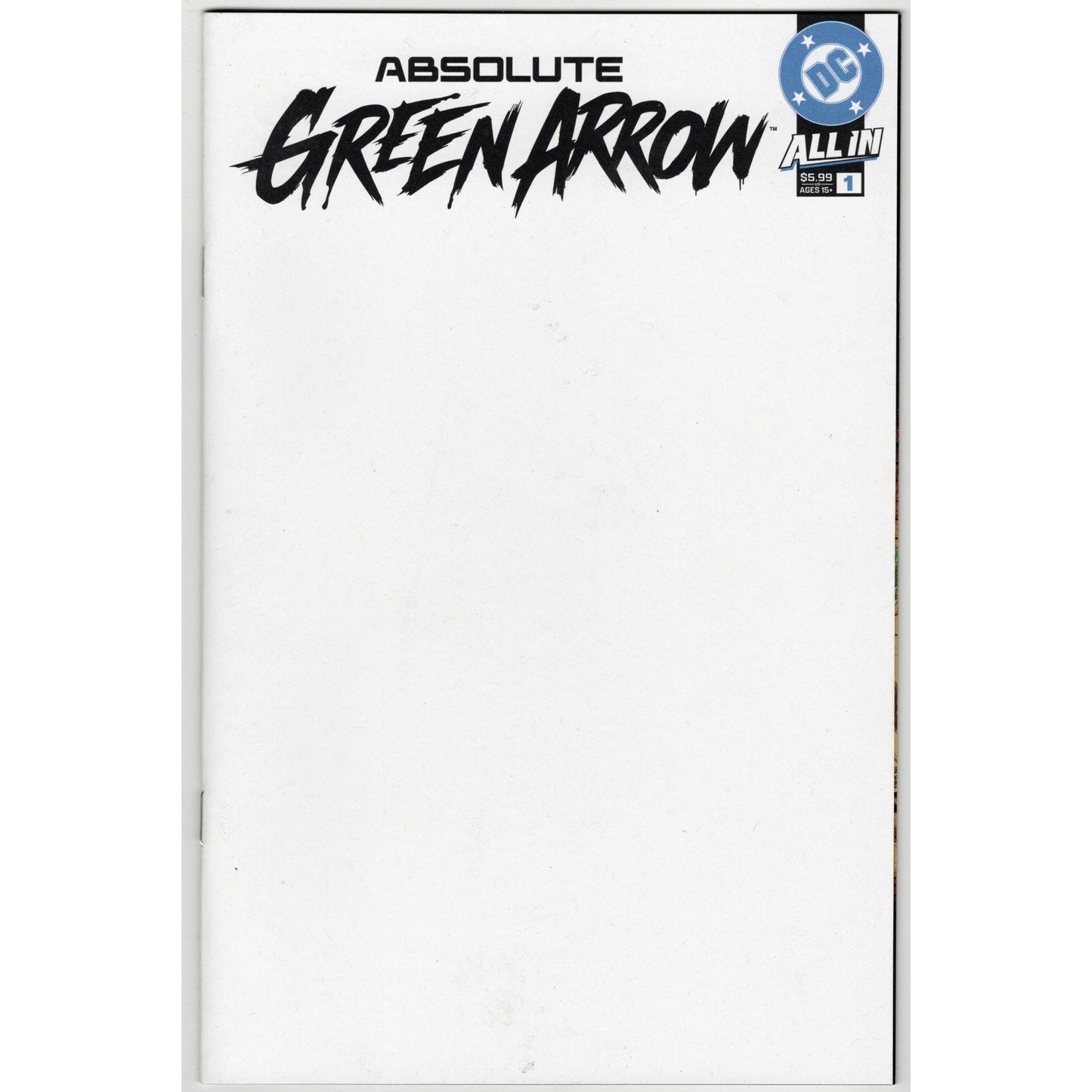 Absolute Green Arrow 1 DC All In Blank Sketch Variant Cover NM
