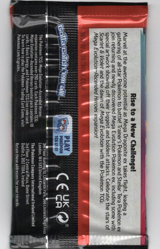 Pokemon Ascended Heroes Booster Pack 1x - Ships Today!