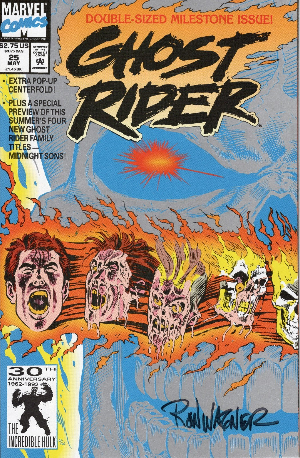 GHOST RIDER 25 SIGNED BY RON WAGNER MARVEL COMICS 1992